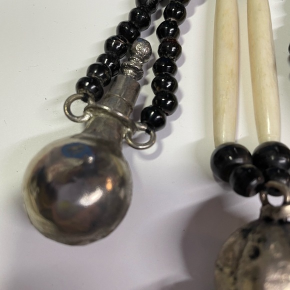 Tribal Black Bone and Silver Beaded Necklace - Picture 5 of 5